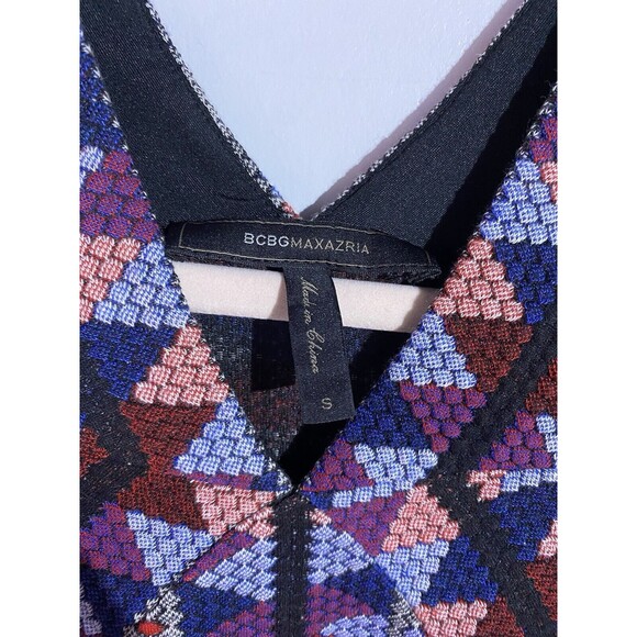 BCBG Maxazria Dress Small Multicolor Halter Bodycon Boho Aztec Mini Geo Mosaic - Picture 4 of 9